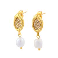 1 Pair Vintage Style Irregular Plating Inlay Freshwater Pearl Copper Zircon 18k Gold Plated Drop Earrings main image 5