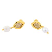 1 Pair Vintage Style Irregular Plating Inlay Freshwater Pearl Copper Zircon 18k Gold Plated Drop Earrings main image 3