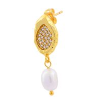 1 Pair Vintage Style Irregular Plating Inlay Freshwater Pearl Copper Zircon 18k Gold Plated Drop Earrings main image 4