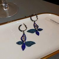 Fashion Heart Shape Flower Butterfly Alloy Inlay Artificial Crystal Zircon Earrings sku image 33
