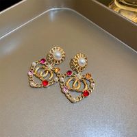 Fashion Heart Shape Flower Butterfly Alloy Inlay Artificial Crystal Zircon Earrings sku image 6