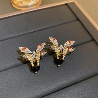 Fashion Heart Shape Flower Butterfly Alloy Inlay Artificial Crystal Zircon Earrings sku image 25