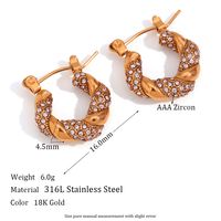 1 Pair Simple Style Classic Style Spiral Stripe Plating Inlay Stainless Steel Zircon 18k Gold Plated Earrings main image 5