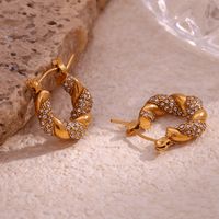1 Pair Simple Style Classic Style Spiral Stripe Plating Inlay Stainless Steel Zircon 18k Gold Plated Earrings main image 1