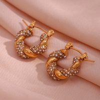 1 Pair Simple Style Classic Style Spiral Stripe Plating Inlay Stainless Steel Zircon 18k Gold Plated Earrings main image 3