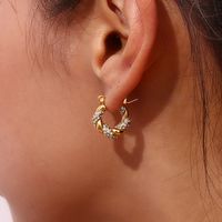 1 Pair Simple Style Classic Style Spiral Stripe Plating Inlay Stainless Steel Zircon 18k Gold Plated Earrings main image 2