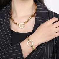 Titanium Steel 18K Gold Plated Elegant Plating Inlay Round Heart Shape Artificial Diamond Bracelets Necklace main image 5