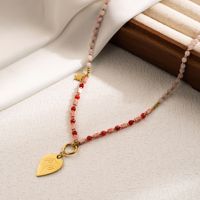Beach Star Stainless Steel Beaded Natural Stone 14k Gold Plated Pendant Necklace sku image 4