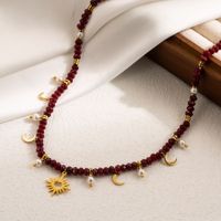 Beach Star Stainless Steel Beaded Natural Stone 14k Gold Plated Pendant Necklace main image 3