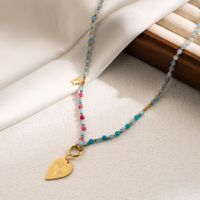 Beach Star Stainless Steel Beaded Natural Stone 14k Gold Plated Pendant Necklace sku image 3