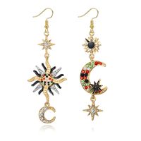 1 Pair Simple Style Star Moon Plating Inlay Alloy Artificial Gemstones Drop Earrings sku image 4