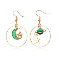 1 Pair Simple Style Star Moon Plating Inlay Alloy Artificial Gemstones Drop Earrings sku image 2