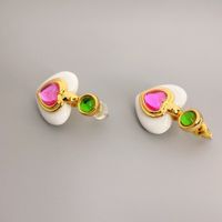 1 Pair Sweet Heart Shape Inlay Copper Artificial Gemstones Drop Earrings main image 5
