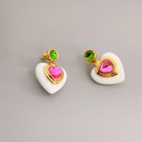 1 Pair Sweet Heart Shape Inlay Copper Artificial Gemstones Drop Earrings main image 2