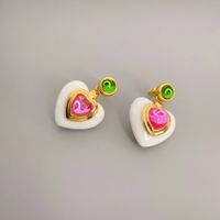 1 Pair Sweet Heart Shape Inlay Copper Artificial Gemstones Drop Earrings main image 1