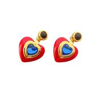 1 Pair Sweet Heart Shape Inlay Copper Artificial Gemstones Drop Earrings main image 3