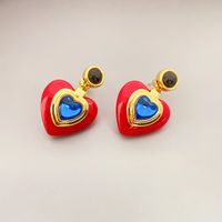 1 Pair Sweet Heart Shape Inlay Copper Artificial Gemstones Drop Earrings sku image 1
