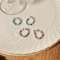 1 Pair Sweet Multicolor Beaded Natural Stone Sterling Silver Hoop Earrings main image 4