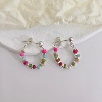 1 Paar Süss Mehrfarbig Perlen Ein Naturstein Sterling Silber Reif Ohrringe sku image 1