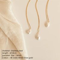 Stainless Steel Freshwater Pearl 14K Gold Plated Rose Gold Plated Simple Style Plating Solid Color Freshwater Pearl Pendant Necklace main image 4