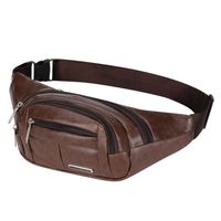 Men's Business Solid Color Pu Leather Waterproof Waist Bags sku image 3