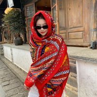 Women's Ethnic Style Flower Thick Twill Cotton Printing Shawl sku image 35