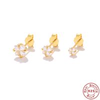 1 Set Simple Style Solid Color Inlay Sterling Silver Zircon Ear Studs sku image 3