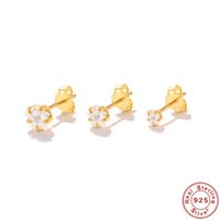 1 Set Simple Style Solid Color Inlay Sterling Silver Zircon Ear Studs sku image 1