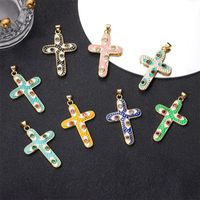 Exaggerated Simple Style Cross Copper Plating Inlay Pearl Zircon Gold Plated Charms main image 4