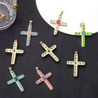 Exaggerated Simple Style Cross Copper Plating Inlay Pearl Zircon Gold Plated Charms main image 1
