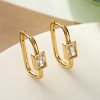 1 Pair Simple Style Commute Rectangle Plating Inlay Copper Zircon 18k Gold Plated Earrings main image 2