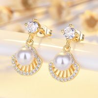 1 Pair Elegant Lady Geometric Plating Inlay Copper Artificial Pearls Zircon Drop Earrings main image 1