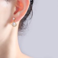 1 Pair Elegant Lady Geometric Plating Inlay Copper Artificial Pearls Zircon Drop Earrings main image 3