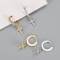 1 Pair Simple Style Cross Inlay Copper Rhinestones Drop Earrings main image 1