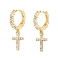 1 Pair Simple Style Cross Inlay Copper Rhinestones Drop Earrings sku image 1