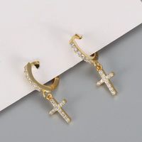 1 Pair Simple Style Cross Inlay Copper Rhinestones Drop Earrings main image 3