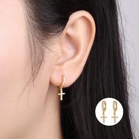 1 Pair Simple Style Cross Inlay Copper Rhinestones Drop Earrings main image 2