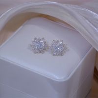 1 Pair Elegant Shiny Snowflake Plating Inlay Copper Zircon Gold Plated Ear Studs sku image 1