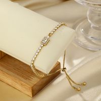 Glam Shiny Rectangle Copper Plating Inlay Zircon 14k Gold Plated Bracelets Necklace main image 4
