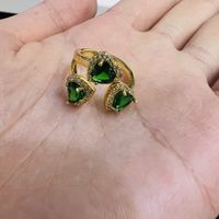 Elegant Luxurious Shiny Heart Shape Copper 18k Gold Plated Zircon Open Ring In Bulk sku image 7