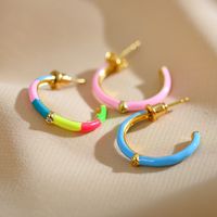 1 Pair Simple Style C Shape Enamel Plating Inlay Copper Zircon 18k Gold Plated Ear Studs main image 4