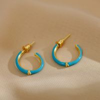 1 Pair Simple Style C Shape Enamel Plating Inlay Copper Zircon 18k Gold Plated Ear Studs main image 3