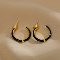 1 Pair Simple Style C Shape Enamel Plating Inlay Copper Zircon 18k Gold Plated Ear Studs main image 6
