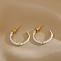 1 Pair Simple Style C Shape Enamel Plating Inlay Copper Zircon 18k Gold Plated Ear Studs main image 9