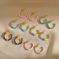 1 Pair Simple Style C Shape Enamel Plating Inlay Copper Zircon 18k Gold Plated Ear Studs main image 1