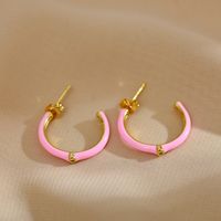 1 Pair Simple Style C Shape Enamel Plating Inlay Copper Zircon 18k Gold Plated Ear Studs main image 5