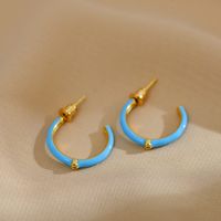 1 Pair Simple Style C Shape Enamel Plating Inlay Copper Zircon 18k Gold Plated Ear Studs main image 10