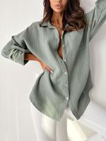 Women's Blouse Long Sleeve Blouses Button Casual Solid Color sku image 16