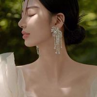 1 Pair Fairy Style Tassel Artificial Crystal Artificial Pearl Drop Earrings sku image 1