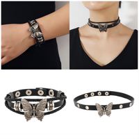 Punk Noeud D'arc Alliage Peau De Vache Patchwork Femmes Bracelets Collier main image 1